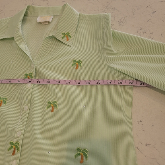 Tia Designs 3/4 sleeves coconut tree patches button down shirt size Large - Picture 9 of 13